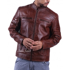 Brown Leather Cafe Racer Jacket