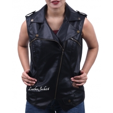 Women sleeveless Leather Biker Jacket
