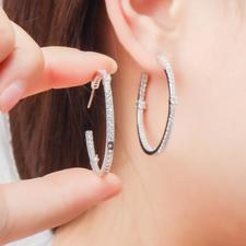 Beautiful Cubic Zirconia Diamond Large Hoop Earrings 925 Sterling Silver