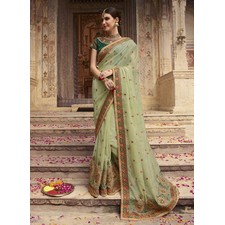 Pastel Green Colored Handworked Saree Online(1)
