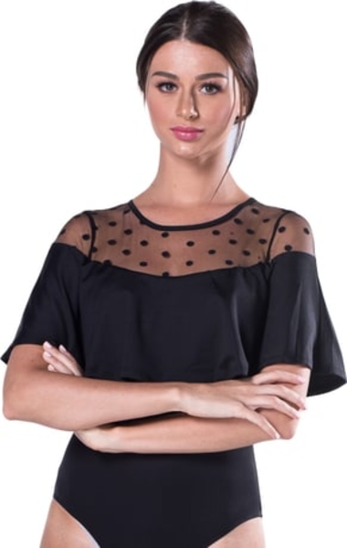 Black Keyhole Dotted Mesh S...