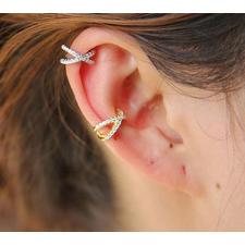 "X" Cartilage Cuff Earring with Cubic Zirconia Diamonds 925 Sterling Silver