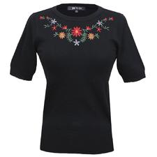 Yemak Sweater | Daisy Embroidered Sweater Pullover,Vintage Inspired, S-L,Pinup,by Mak 3664EMBO(S-L)