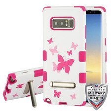 Samsung Galaxy Note 8 - Butterfly Pink TUFF Hybrid Case (with Magnetic Metal Stand)[Military-Grade Certified] :: CellPhoneCases.com