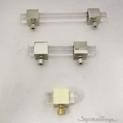 Cube and Crown Lucite Pull - 3/4 D, Lucite Brass Cabinet Knobs and Drawer Pulls