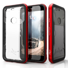 Google Pixel - Aluminum Bumper Hybrid Case Tempered Glass (Retail Packaging) - Red :: CellPhoneCases.com