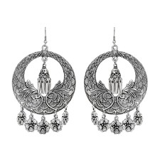 Silver Drop Earrings with Silver Cone & Flower Charm Beads for Women