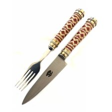 Set of Knife and Fork with Leather Braided Handle - BBQ