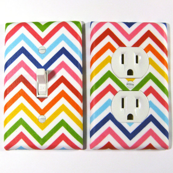 MADE WHEN ORDERED: Rainbow Bright Chevron Stripes Pride Home Decor Light Switch Plate and Outlet Cover Set