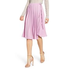  Asymmetrical Pleated Faux Wrap Skirt, Main, color, PURPLE GALE