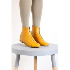 Yellow Leather Booties shoes, flat Boots, mid calf, handmade, womens, adikilav free shipping