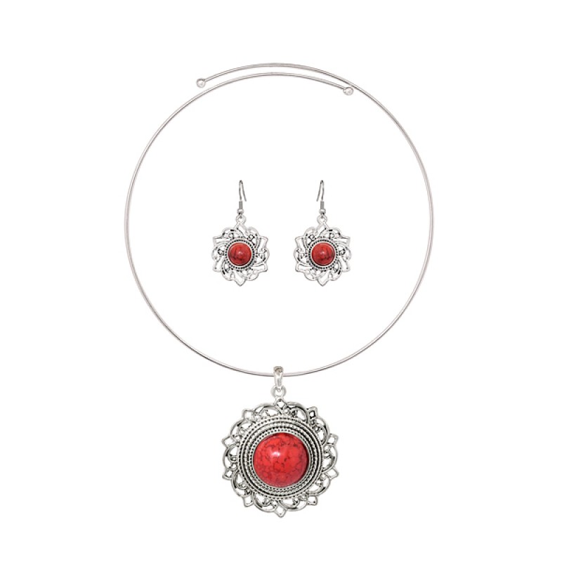 Red-Floral-motif-necklace-w...