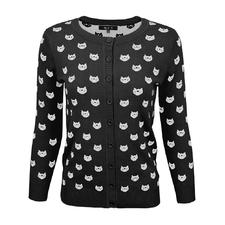 Women's Cute Cat Patterned 3/4 Sleeve Button Down Stylish Cardigan Sweater MK3466 - Yemak Sweater