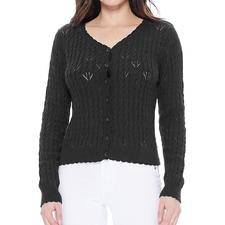 Vintage Lace Patterned V-Neck Long Sleeves Scallop Hem Casual Cardigan MK3659