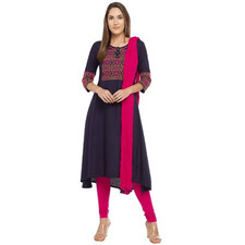 Shoppers Stop - Womens Round Neck Embroidered Churidar Suit