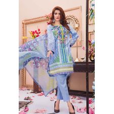 Blue PAL Luxury Cotton Lawn unstitched suit with chiffon dupatta
