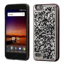 ZTE ZFIVE G LTE Z557BL - Black Mini Crystals Rhinestones Desire TPU Case Cover (with Electroplated Black Frame) :: CellPhoneCases.com