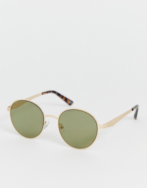 Metal round sunglasses in gold with flat gold mirror lens
