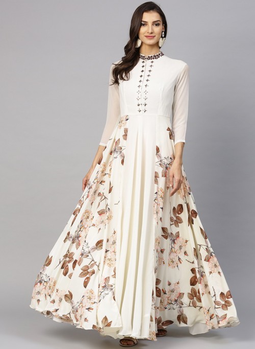 Cream Thread Embroidered Dress