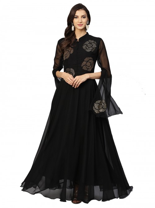 Black Thread Embroidered Dress