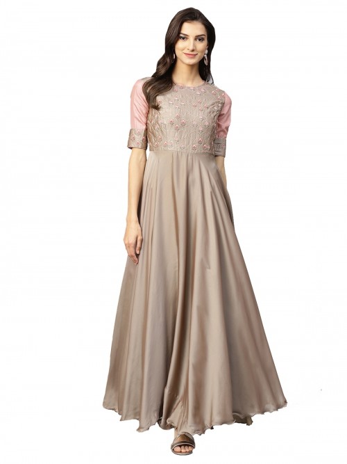 Beige Thread Embroidered Dress