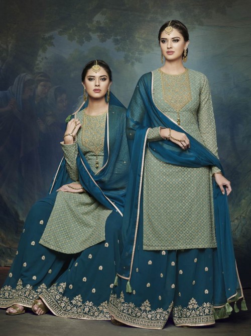 Green Embroidered Palazzo Suit