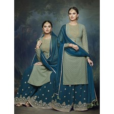 Green Embroidered Palazzo Suit