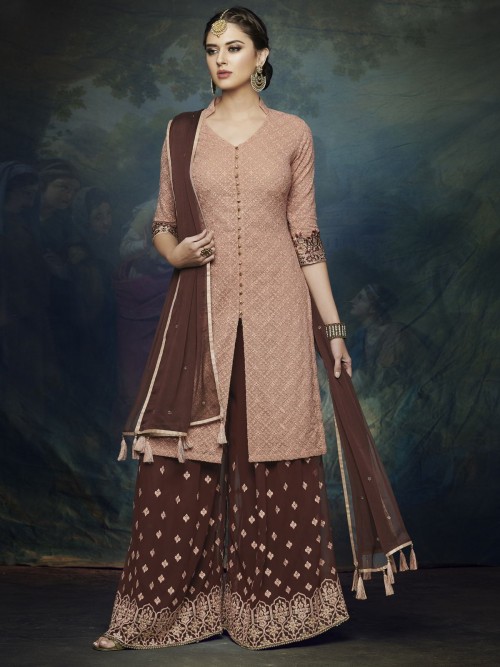 Peach Embroidered Palazzo Suit