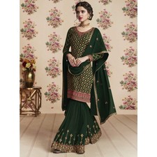 Green Georgette Heavy Embroidered Sharara Suit