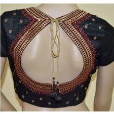 Pot Neck Embroidered Blouse For Pattu Sarees