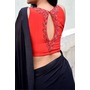 Black Red Net Handwork Saree - saree