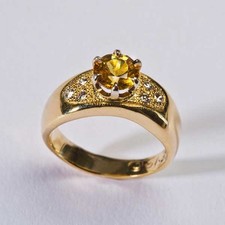 Tidal Uplift Yellow Sapphire Wedding Ring Band in 14k Gold & Diamond Pave