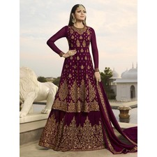 Drashti Dhami Magenta Georgette Embroidered Lehenga Style Suit