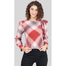 Plaid Tie Knot Shoulder Top | SBUYS