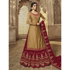 Drashti Dhami Mustard Satin Georgette Lehenga Style Suit