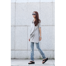 Casual Lagenlook And Relaxed Pullover Short Sleeve T-shirt Dress Top For Women in Light Grey - NC381