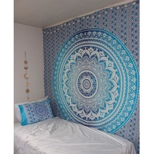 Blue Multi Indian Ombre Mandala Wall Tapestry, Hippie Bedding