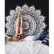 Black & White Rangoli Mandala Wall Tapestry