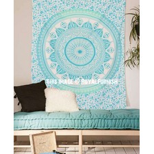 Small Sea Green Hippie Bohemian Mandala Ombre Wall Tapestry