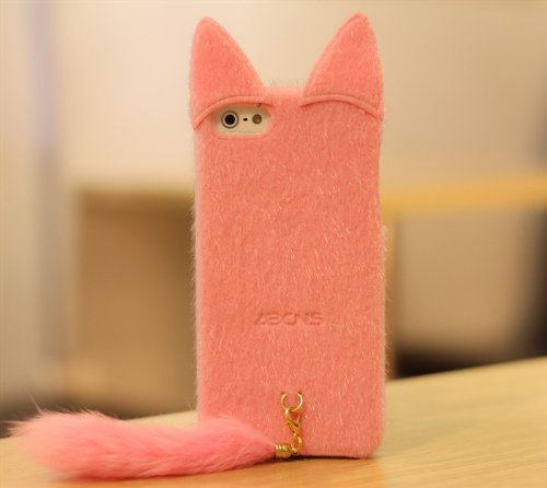 Amazon.com: 3D ear Cute Mink Cat with tail Fur Plush fox Case Cover Shell skin for iphone 5c (pink): Cell Phones & Accessories