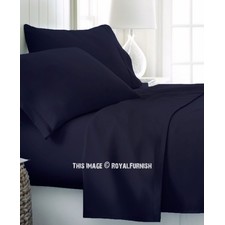 Blue Hypoallergenic 4Pc Cotton Bed Sheet Set 1 Flat Sheet, 1 Fitted Sheet and 2 Pillowcases