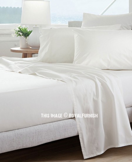 White 4Pc Cotton Bed Sheet ...