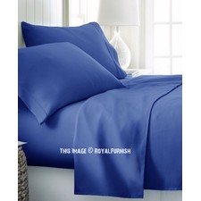 Royal Blue 4Pc Cotton Bed Sheet Set 1 Flat Sheet, 1 Fitted Sheet and 2 Pillowcases 300TC