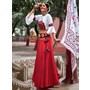 Red and White Silk, Cotton Navratri Special Ghagra Choli
