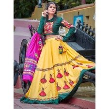Yellow and Green Soft Cotton Navratri Special Ghagra Choli