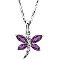 14K White Gold Amethyst Gemstone and .02 CTW Diamond Necklace Pendant