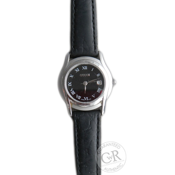 GUCCI 5500L Black Leather Strap Date Quartz Watch