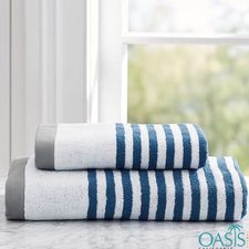 Oasis Towels : Wholesale White Blue Stripe Satin Border Organic Towels Manufacturer In USA,UK