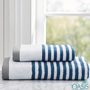 Oasis Towels : Wholesale White Blue Stripe Satin Border Organic Towels Manufacturer In USA,UK